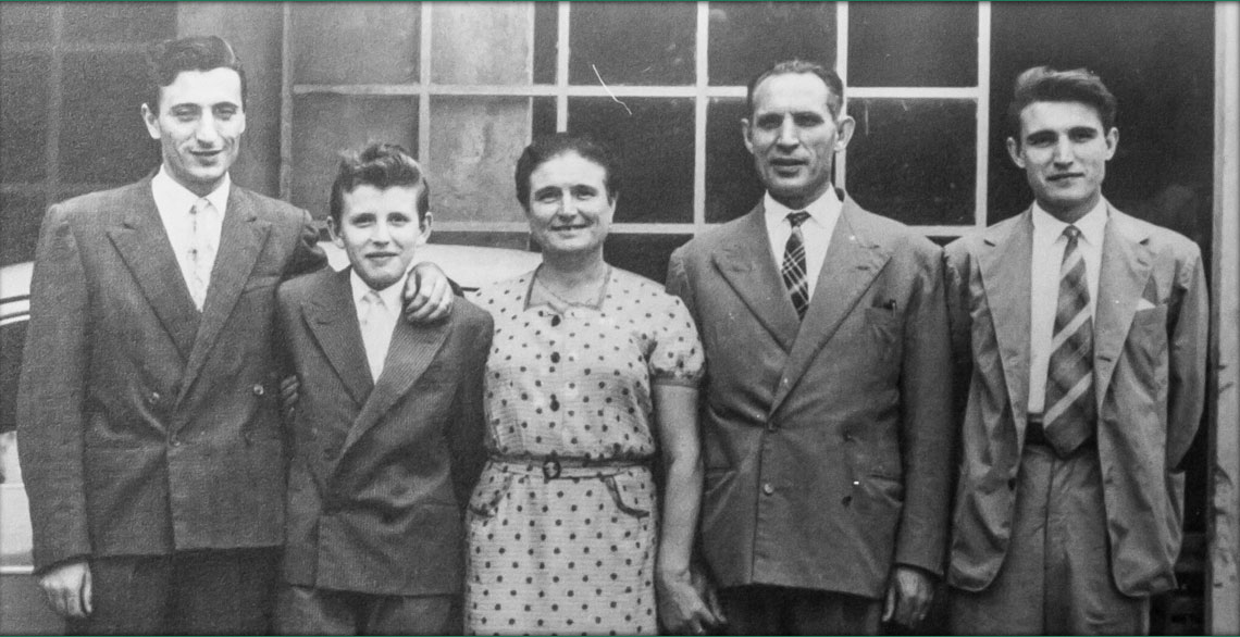 Bruno, Giancarlo and Luigi with their parents Stefano and Giovanna Farina